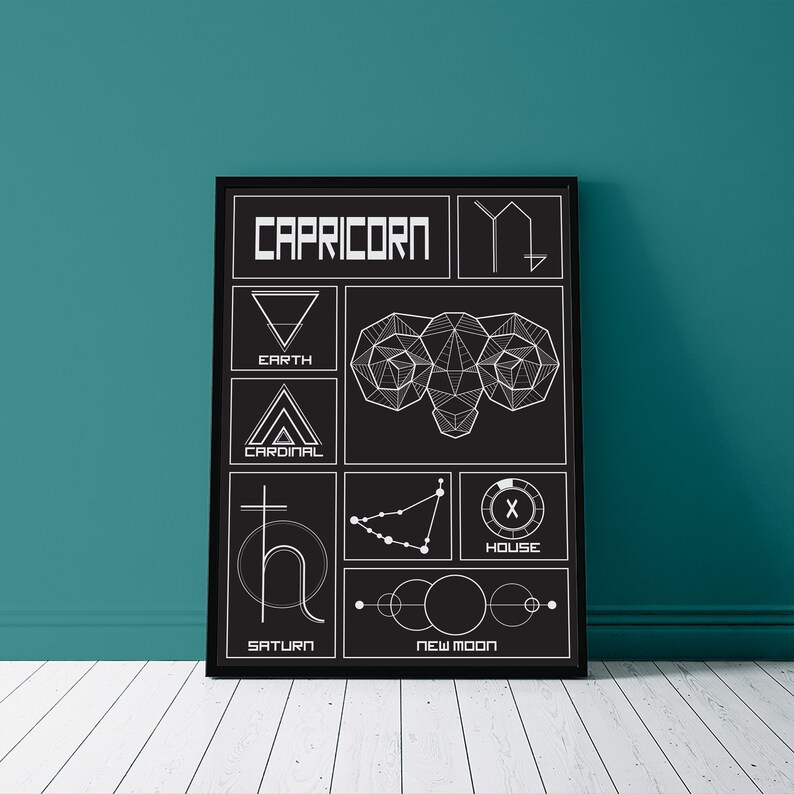 Capricorn Print Geometric Capricorn Wall Art Astrology | Etsy