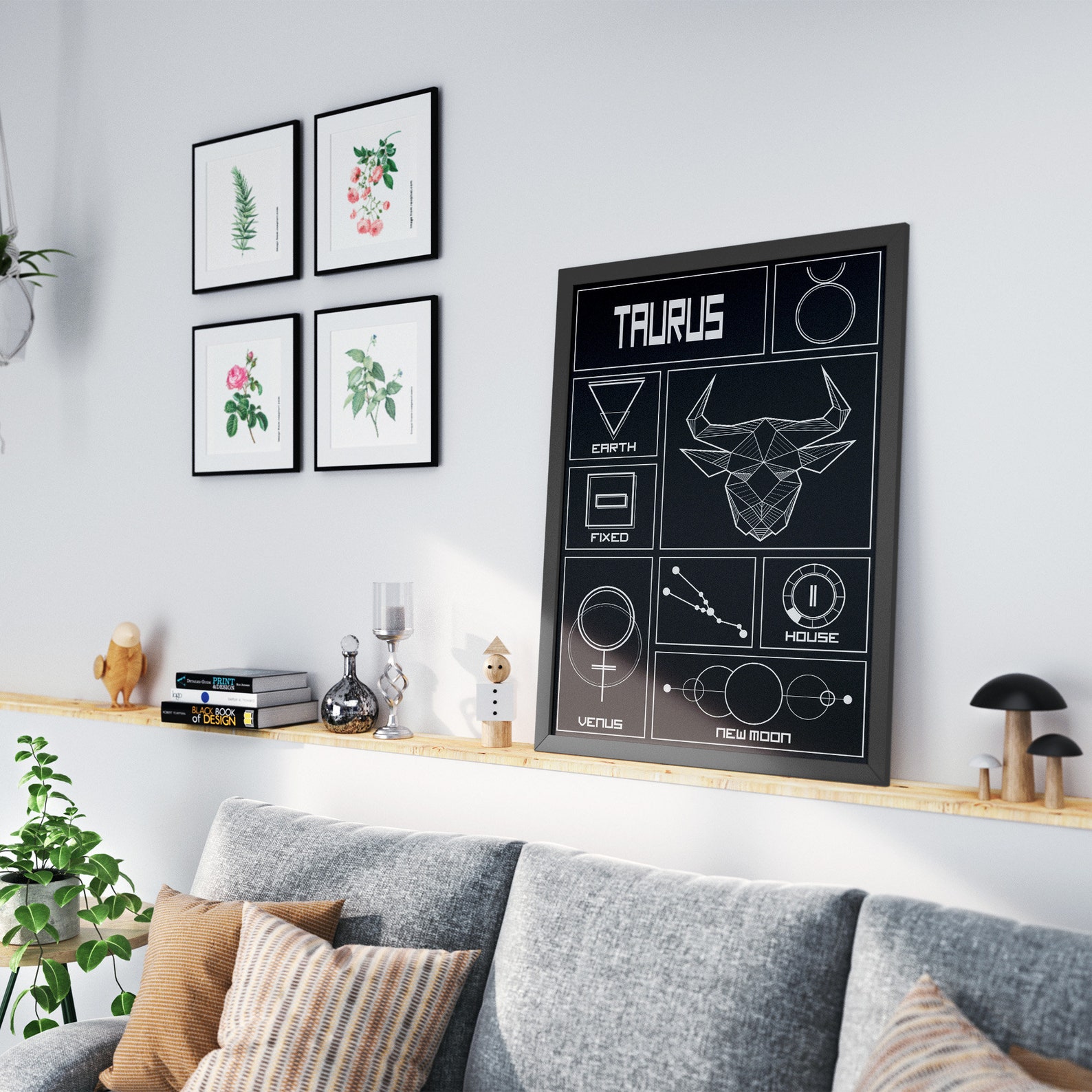 Taurus Print Geometric Astrology Decor Taurus Wall Art | Etsy