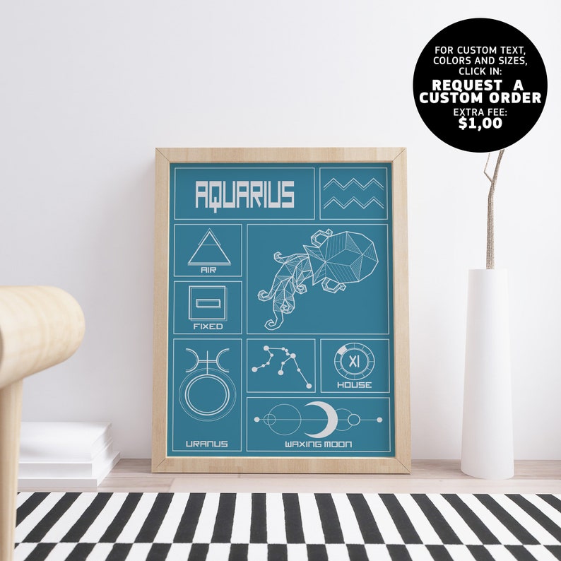 Aquarius Print Geometric Aquarius Wall Art Astrology Print | Etsy