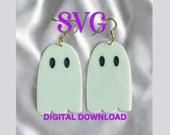 Fantasma Halloween lindo archivo SVG espeluznante, Glowforge láser svg archivo joyería acrílica, pendientes de archivo svg, uso comercial archivos SVG láser