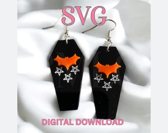 Pendientes de murciélago de ataúd de Halloween (archivo SVG): Joyería cortada con láser Glowforge (descarga digital)