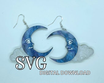 Moon and Cloud Earrings SVG File: Glowforge Laser Cut Jewelry (Digital Download)