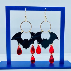 Bats spooky halloween acrylic earrings jewellery with mirror acrylic drops