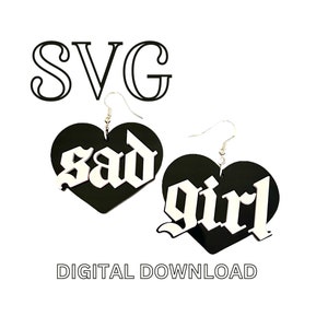 Archivo SVG de pendientes de corazón de niña triste, archivo SVG láser Glowforge para joyería acrílica, archivo SVG para pendientes, archivos SVG para uso comercial láser