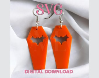 Pendientes de ataúd de murciélago de Halloween (archivo SVG): Joyería cortada con láser Glowforge (descarga digital)