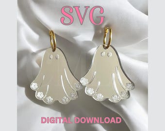 Archivo SVG de pendientes de fantasma de Halloween: Joyería acrílica floral (descarga digital)