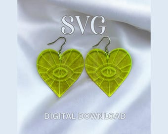 Mystical Eye Heart Earrings SVG File: Glowforge Laser Cut Jewelry (Digital Download)