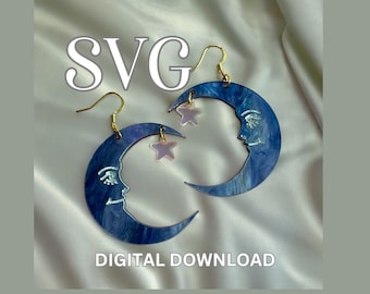Moon and Stars Earrings SVG File: Glowforge Laser Cut Jewelry (Digital Download)