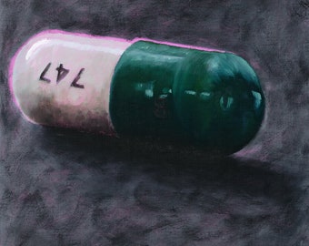 Pintura al óleo original de Daily Meds VII (Cápsula de duloxetina HCL DR 30 mg) (2023)