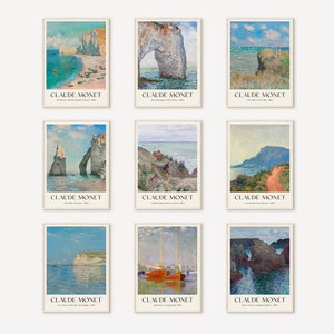 Claude Monet, Coastal views and beaches, Set of 9 prints, Gallery Wall Set, Exhibition Print Set, Claude Monet Poster, Landscape Print Set