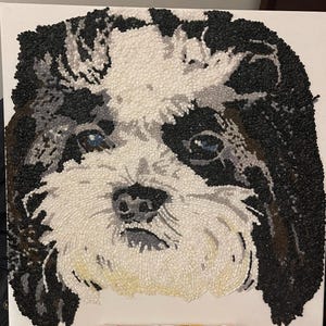 Custom animal portrait created with a mosaic of natural materials. Item sold - example of commissioned work. Create your own.