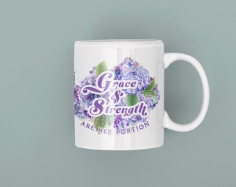 Grazia e forza - Tazze cristiane, Tazza da caffè religiosa, Tazza da caffè biblica, Tazza regalo cristiana per donne, 11 once, 15 once