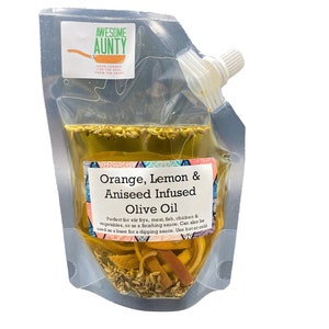 Awesome Aunty Orange, Lemon and Aniseed Infused Olive Oil, Extra Virgin Olive Oil Infused with Various Herbs and Spices, 100% Pure & Natural