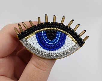 Broche Mauvais Œil Bleu Avec Strass Cristal - Bijou Foulard Châle - Accessoire Mariage Et Fête