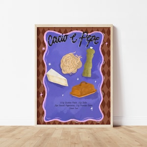 Cacio E Pepe Print, Kitchen Wall Food Wall Art, Ingredients Print, Italian Food Art, Illustrated Gallery Wall, Pasta Wall Art