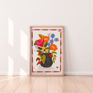 Impresión de arte de pared con jarrón de flores silvestres, arte de cocina, arte de pared para comedor, impresión vintage, impresión retro, póster vintage, arte de pared de oficina