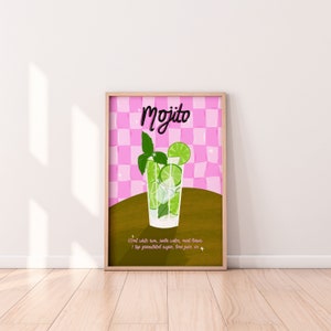 Mojito Cocktail Wall Art Print, Wine Print, Vintage Art, Retro Print, Kitchen Print, Bar Poster, Cocktail Gift, Cocktail Poster