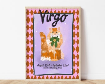 Virgo Zodiac Art, Zodiac Print, Star Signs, Cat Prints, Cat Print Star Sign, Cat Zodiac, Horoscope Wall Art, Zodiac Gift, Cat Lover Gift