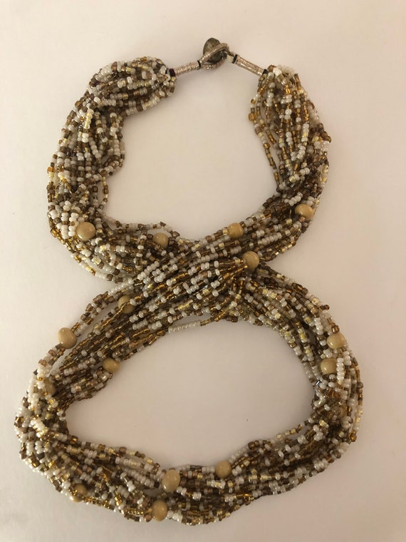 Vintage Brown and White Beaded Necklace