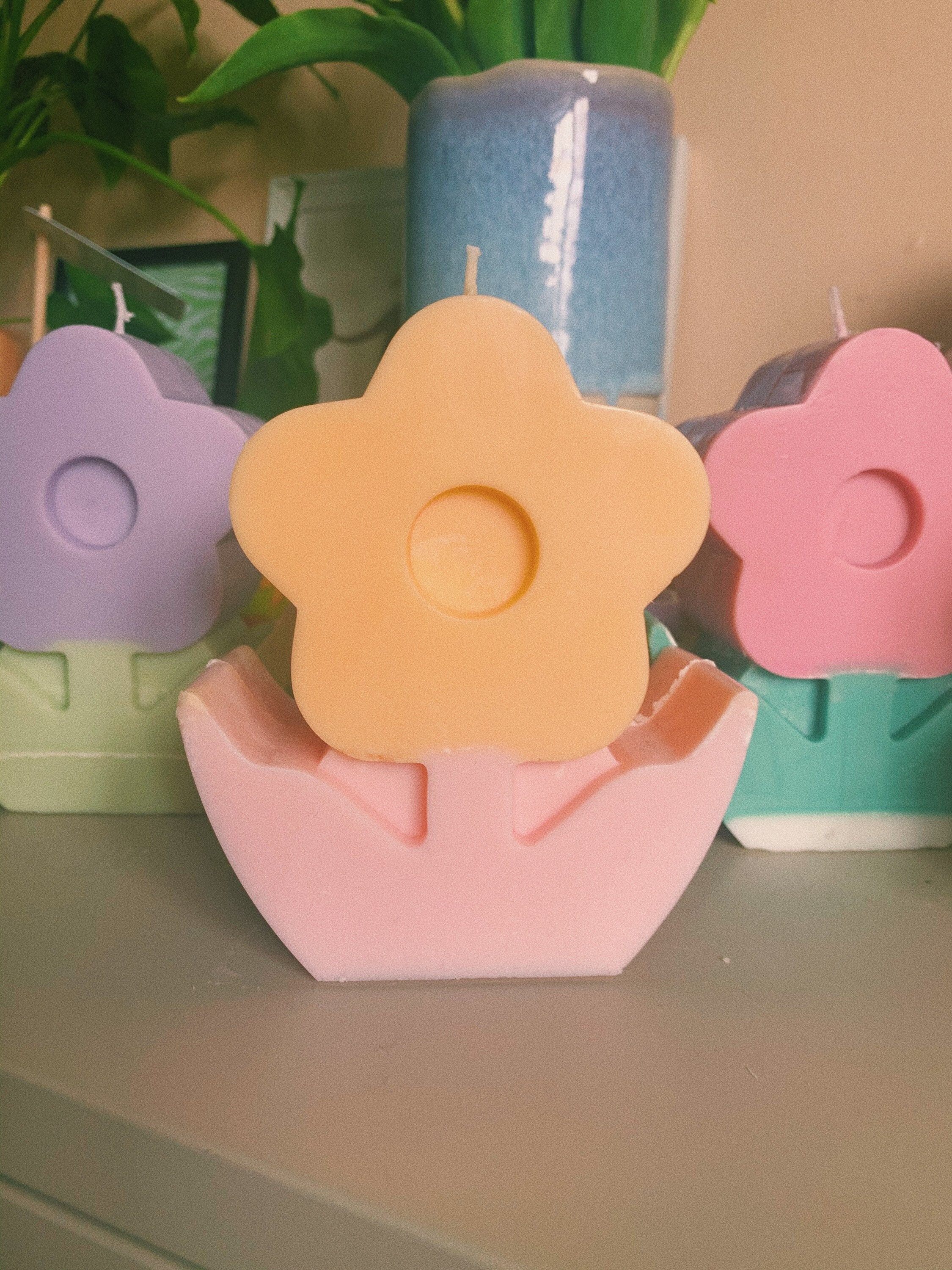 Large Flower Shape Candle Scented Soy Wax Candle Home Decor Etsy