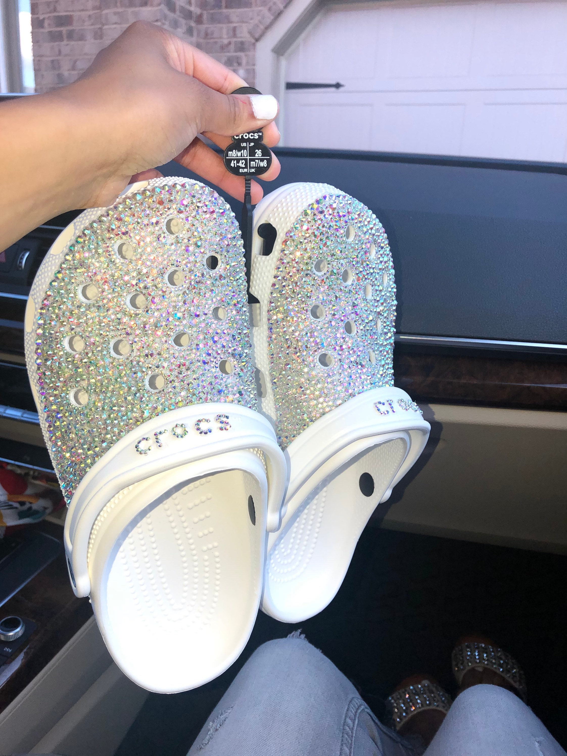 WHITE CUSTOM BLING CROCS – Hems and Hers