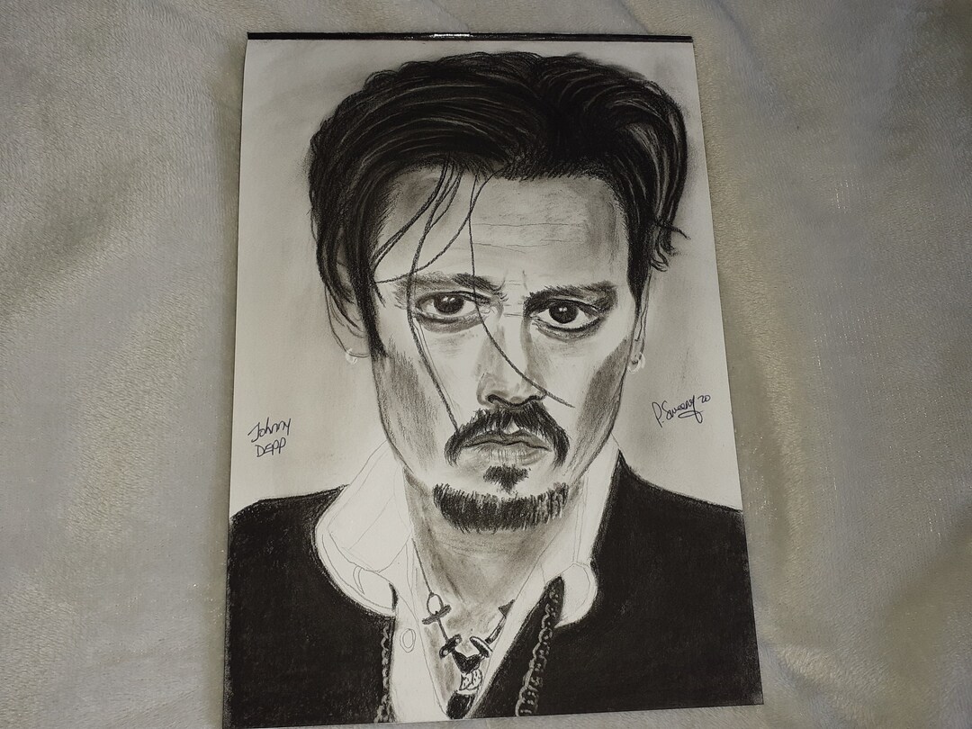 Johnny Depp Black and White Portrait in Charcoal Pencil Etsy