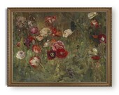 Antique floral oil painting, Printable flower wall art, Downloadable poppies print