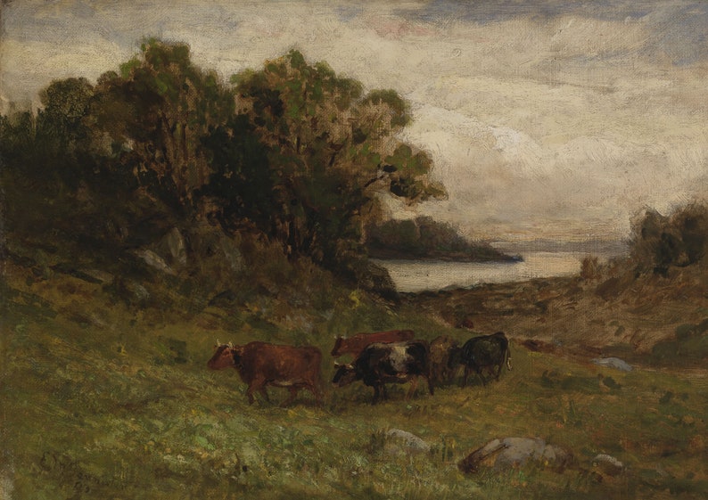 Antique Countryside Painting Vintage Landscape Art Print Etsy