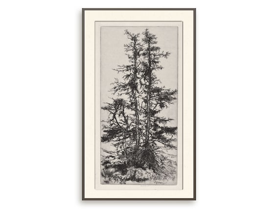 Vintage moss tree print, Antique botanical wall art, Printable tree drawing