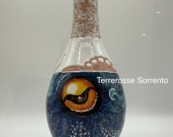 Oil cruet with blue octopus design - handmade - for food use - kitchen accessories