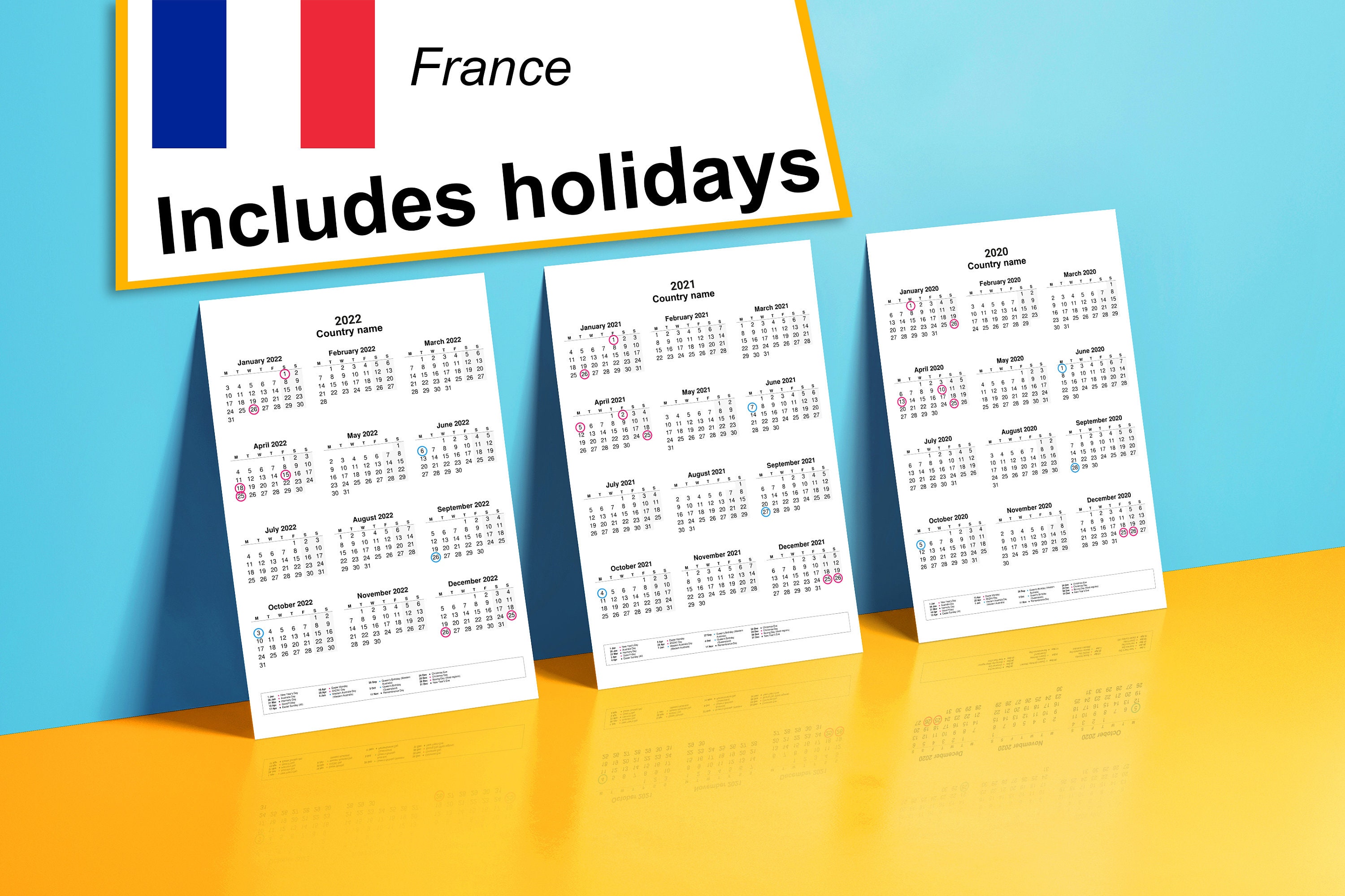 2020-2022-yearly-calendar-with-holidays-for-france-year-etsy