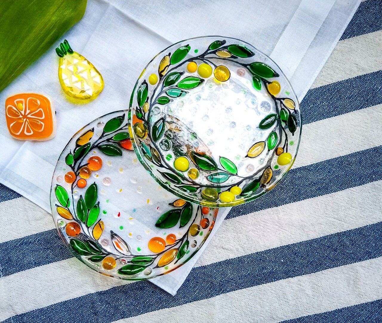 Cake small plates fused glass / dessert plates / lemon plate / Etsy