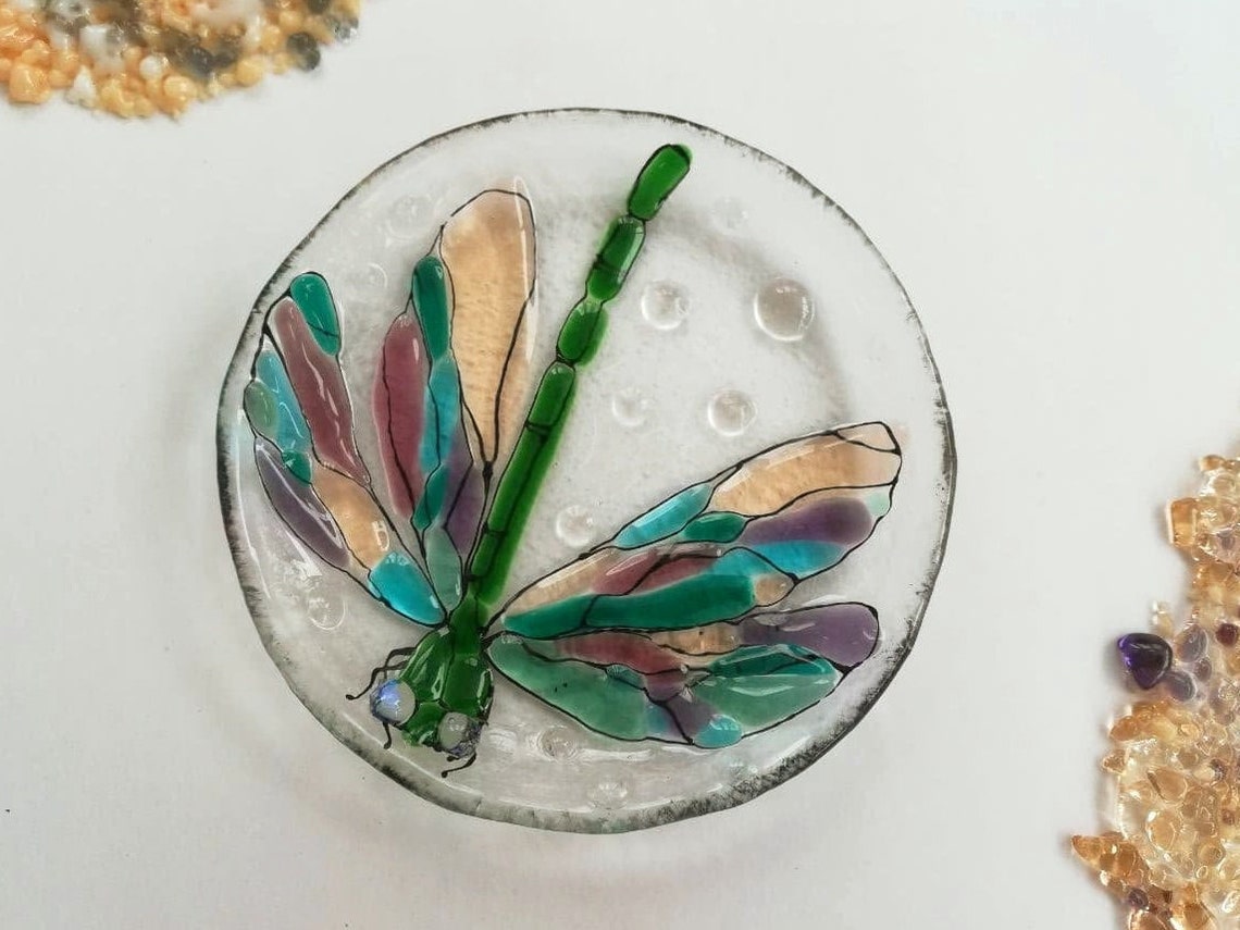 Kleine dekorative Teller mit Libelle verschmolzen Glasschale | Etsy
