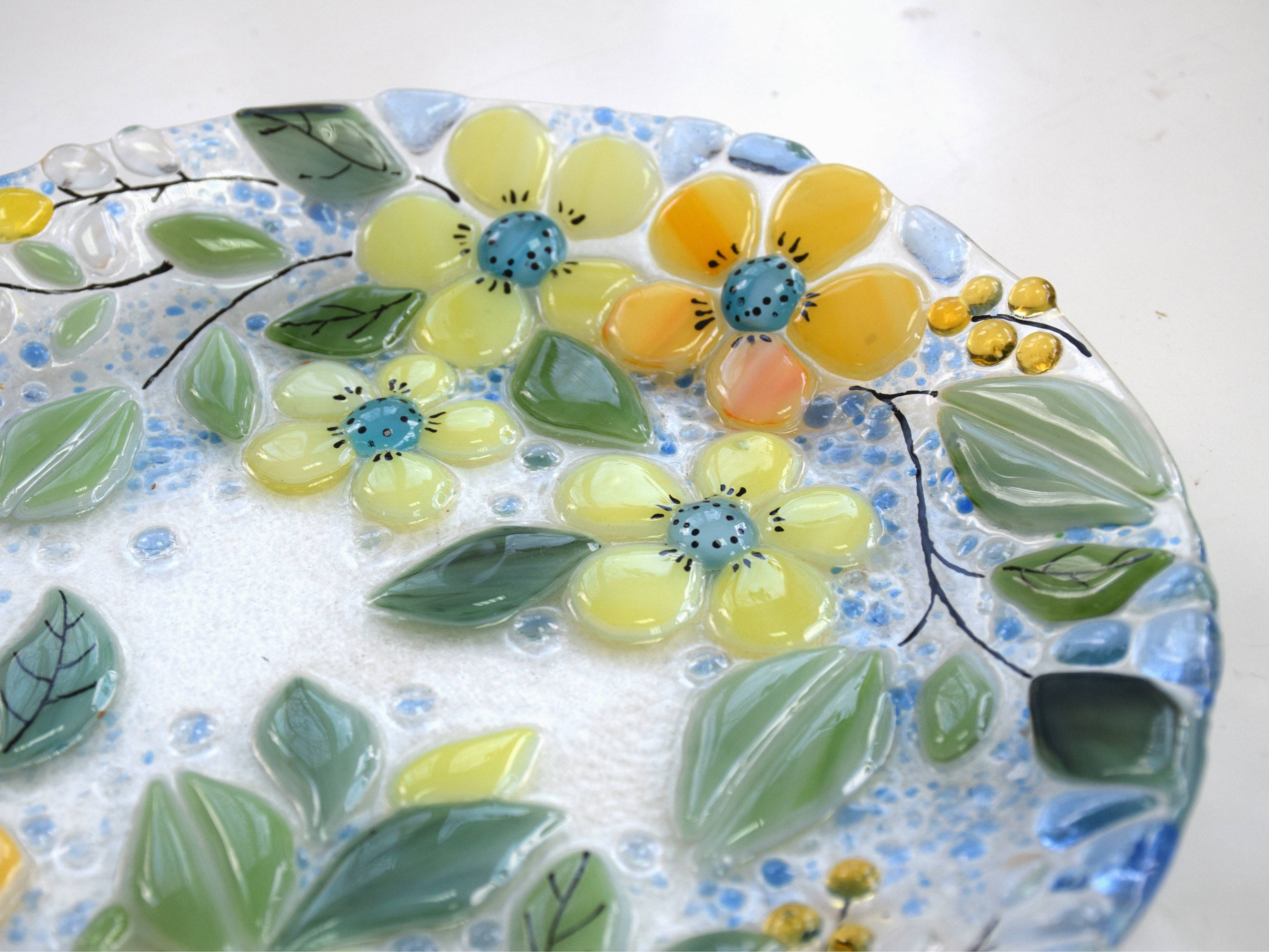 Fused glass flowers plates Fused glass art Dessert plates Etsy