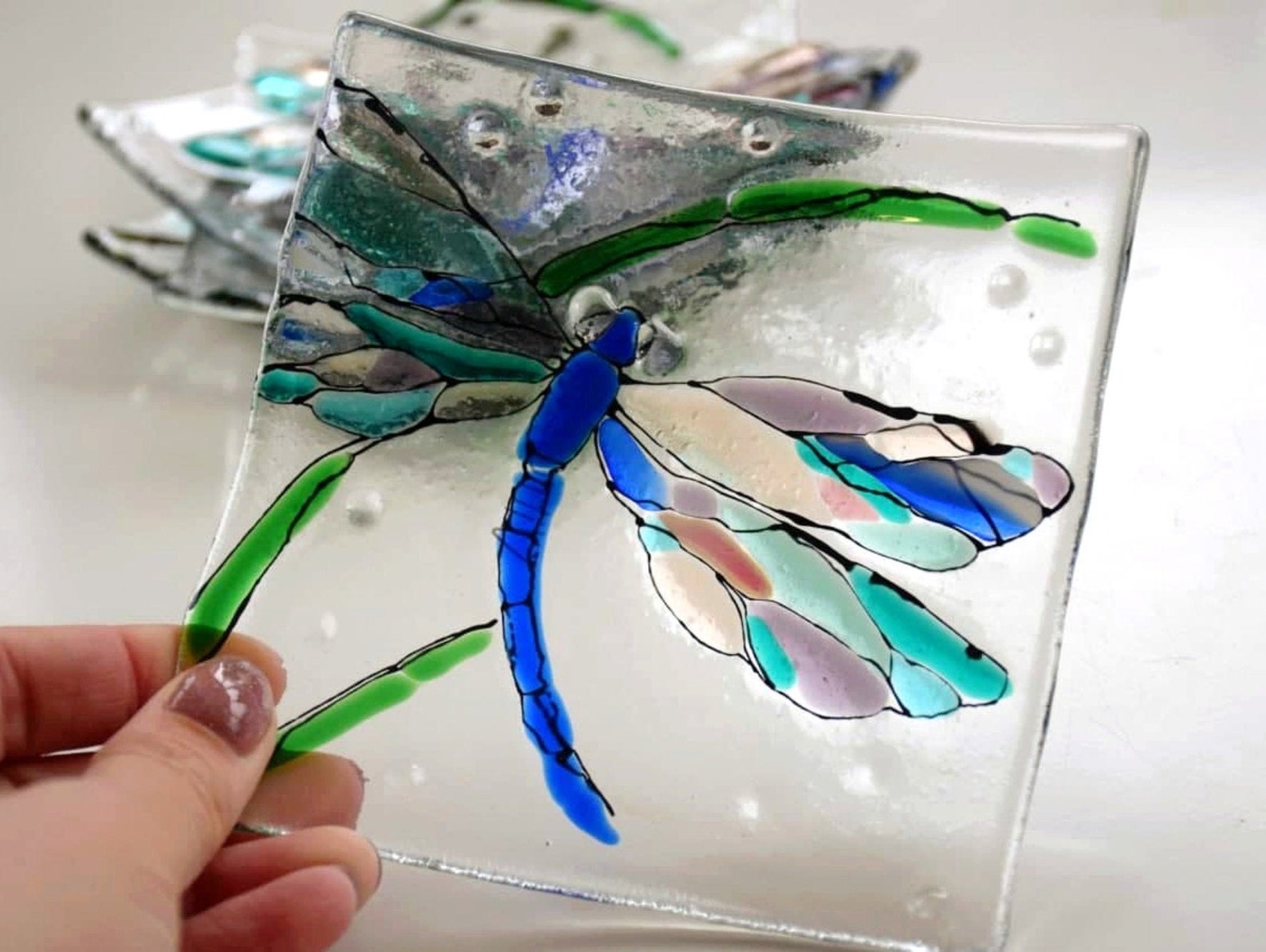 Set von 4 kleine dekorative Teller mit Libelle verschmolzen | Etsy