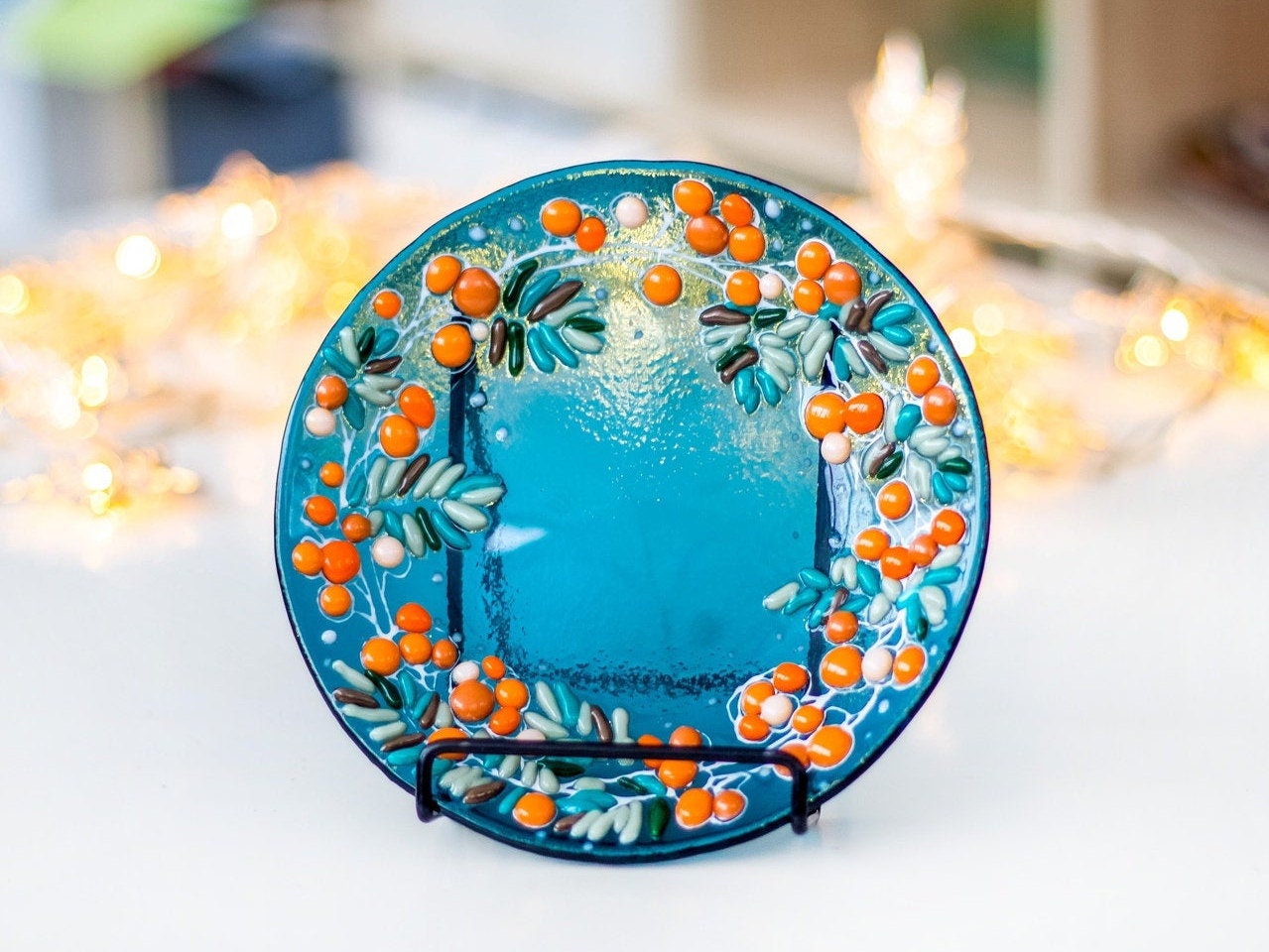 Blue serving fused glass plate Fused glass art Modern Etsy