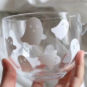 Cute Ghost Glass Cup / Floral Ghost Cup / Halloween Glass Cup