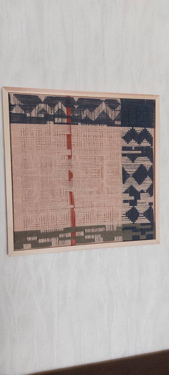 Handwoven Fiber Wall Art in Wooden Frame – Modern Geometric Textile Art, Neutral Home Decor