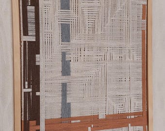 Handwoven Fiber Wall Art in Wooden Frame – Modern Geometric Textile Art, Neutral Home Decor