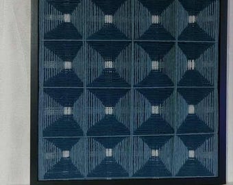 Blue Geometric Wool String Art: Modern Fiber Wall Decor (40x50 cm)