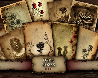 Dark Roses Junk Journal Kit, Witch Junk Journal Supplies, Gothic Scrapbooking Ephemera, Dark Academia, Dark Flowers Journal Supplies - 051