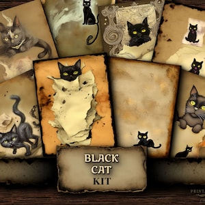 Black Cat Junk Journal Kit, Scrapbooking Supplies, Dark Academia, Scrapbooking Ephemera, Junk Journal Digital, Journal Supplies - 011