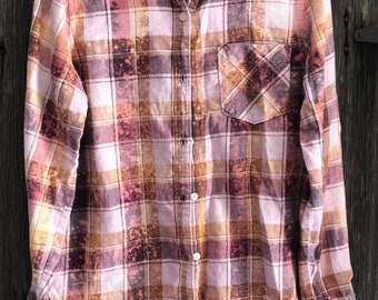 Distressed Small Flannel/Grunge Flannel/Rustic Flannel/ Bleached Flannel/Simple Flannel/Adult Small Flannel/Boho Flannel/Bridesmaid Flannel/