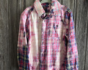 Kids Bleached Buffalo Check Flannel: Distressed Boho Shirt (X-Small)