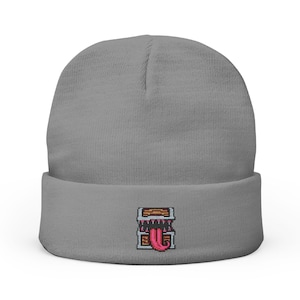 Pixel Art Embroidered Mimic Knit Beanie