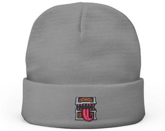 Pixel Art Embroidered Mimic Knit Beanie