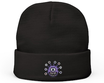 Pixel Art Embroidered Beholder Knit Beanie