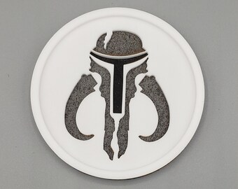Mandalorian Helmet Visor Mythosaur Crest Acrylic & Cork Coaster –  Star Wars  – Not 3D Printed