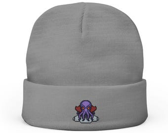 Pixel Art Embroidered Mind Flayer Knit Beanie