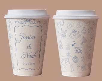 Custom Wedding Coffee Cups, Full Wrap Printed Design, Any Occasion Beverage Cups